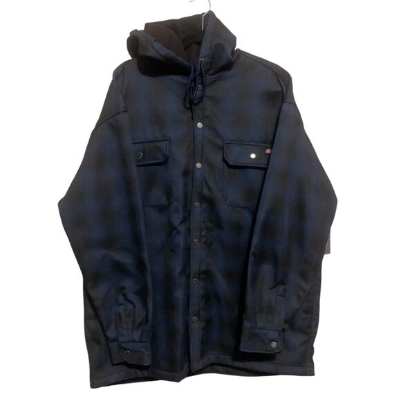 Dickies Mens Jacket 2XL Blue & Black Plaid Hooded Fleece Lining Chore - Picture 1 of 10